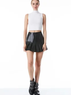 Alice and Olivia Carter Pleated Vegan Leather Mini Skirt-Women Skirts