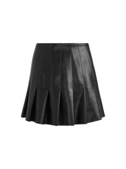 Alice and Olivia Carter Pleated Vegan Leather Mini Skirt-Women Skirts