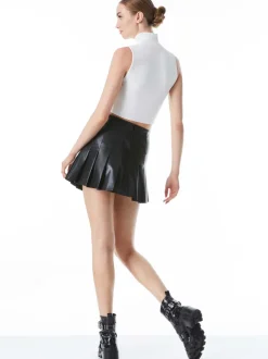 Alice and Olivia Carter Pleated Vegan Leather Mini Skirt-Women Skirts