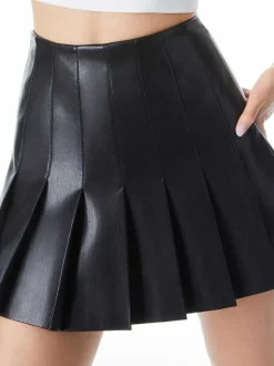 Alice and Olivia Carter Pleated Vegan Leather Mini Skirt-Women Skirts