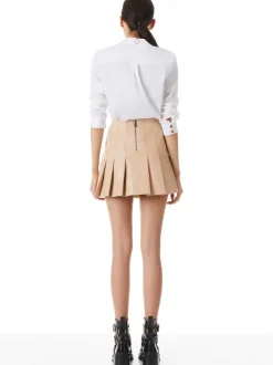 Alice and Olivia Carter Pleated Vegan Leather Mini Skirt-Women Skirts