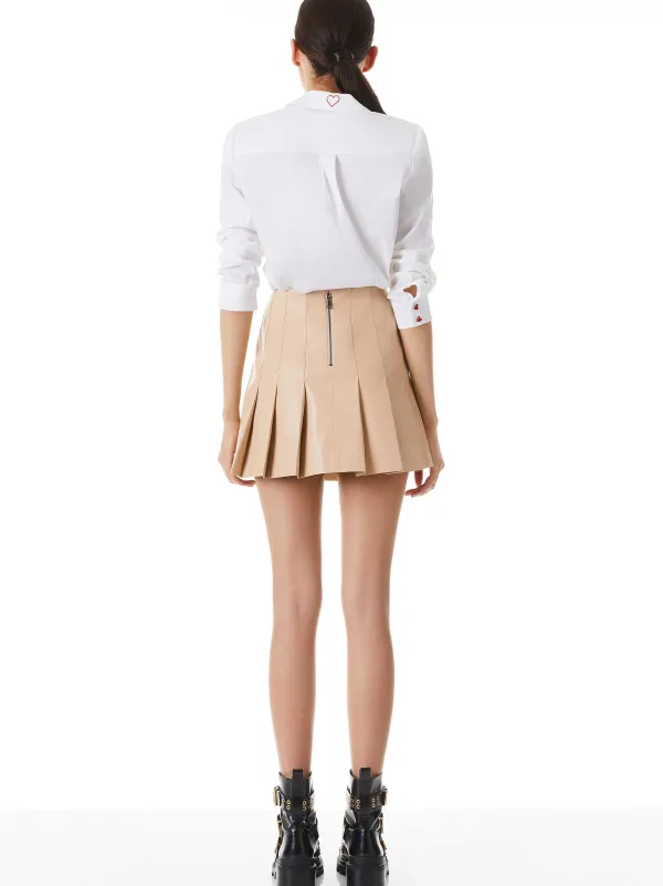 Alice and Olivia Carter Pleated Vegan Leather Mini Skirt-Women Skirts