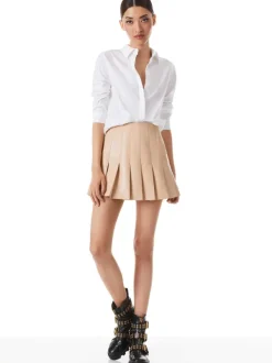 Alice and Olivia Carter Pleated Vegan Leather Mini Skirt-Women Skirts