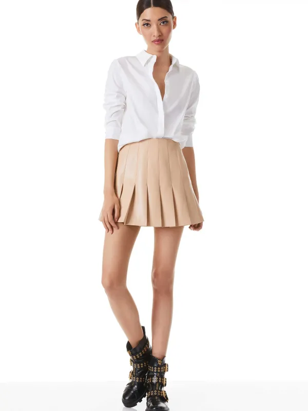 Alice and Olivia Carter Pleated Vegan Leather Mini Skirt-Women Skirts