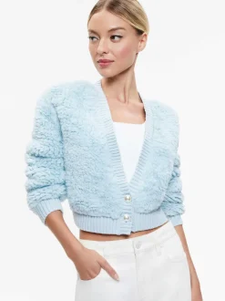 Alice and Olivia Casilda Faux Fur Cropped Cardigan-Women Sweaters