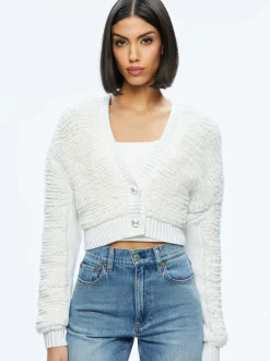 Alice and Olivia Casilda Faux Fur Cropped Cardigan-Women Sweaters