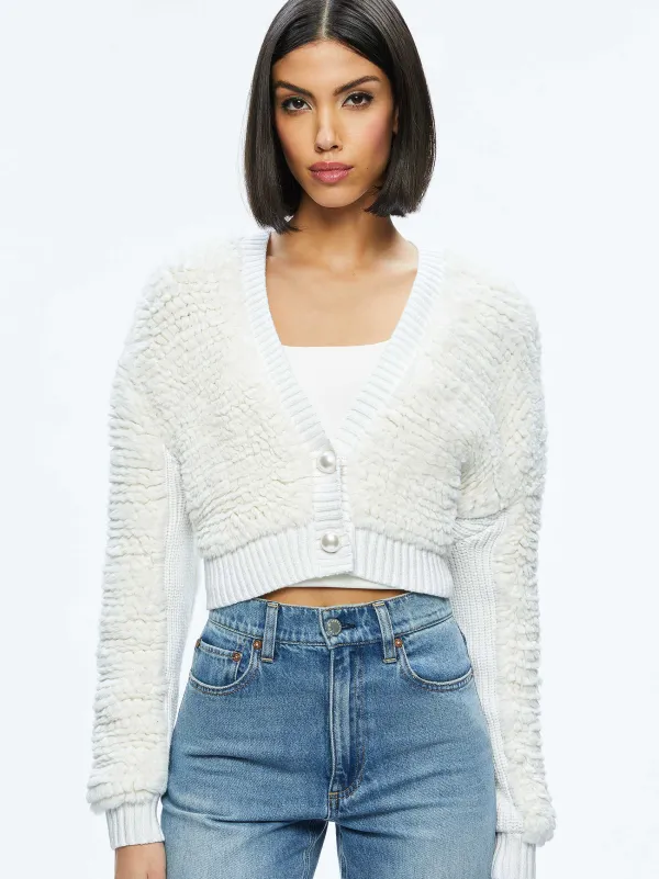 Alice and Olivia Casilda Faux Fur Cropped Cardigan-Women Sweaters