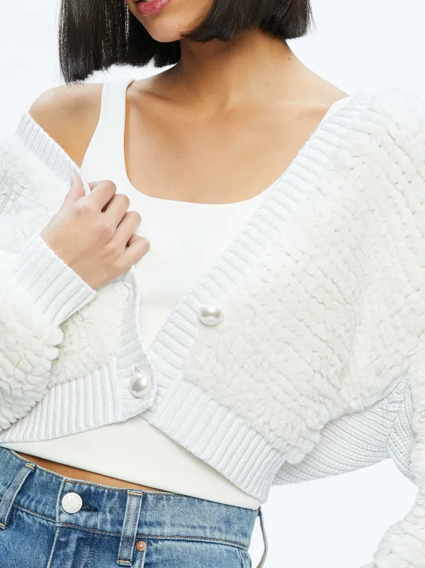 Alice and Olivia Casilda Faux Fur Cropped Cardigan-Women Sweaters