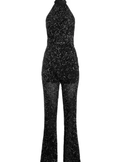 Alice and Olivia Cataline Sequin High Neck Wide Leg Jumpsuit-Women Jumpsuits