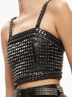 Alice and Olivia Ceresi Chain Strap Studded Top-Women Tops