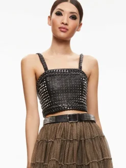 Alice and Olivia Ceresi Chain Strap Studded Top-Women Tops