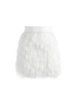 Alice and Olivia Ceresi Feather Top + Cina Feather Mini Skirt-Women Matching Sets