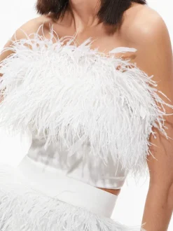 Alice and Olivia Ceresi Feather Top + Cina Feather Mini Skirt-Women Matching Sets