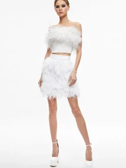 Alice and Olivia Ceresi Feather Top + Cina Feather Mini Skirt-Women Matching Sets