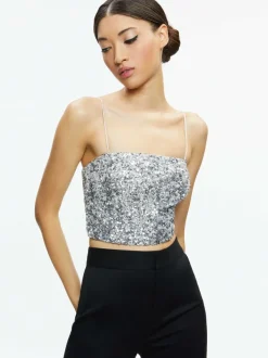 Alice and Olivia Ceresi Sequin Bandeau Crop Top-Women Tops