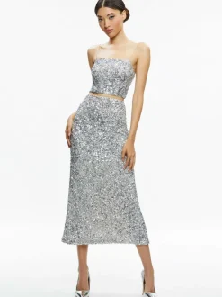 Alice and Olivia Ceresi Sequin Bandeau Crop Top + Maeve Sequin Slip Skirt-Women Matching Sets