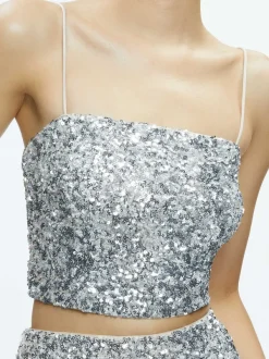 Alice and Olivia Ceresi Sequin Bandeau Crop Top + Maeve Sequin Slip Skirt-Women Matching Sets