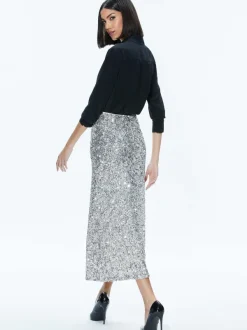 Alice and Olivia Ceresi Sequin Bandeau Crop Top + Maeve Sequin Slip Skirt-Women Matching Sets