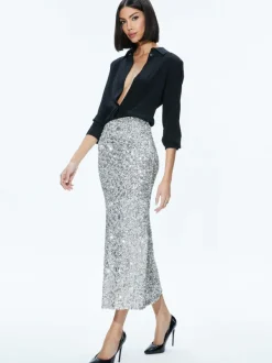 Alice and Olivia Ceresi Sequin Bandeau Crop Top + Maeve Sequin Slip Skirt-Women Matching Sets