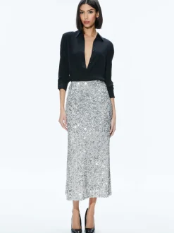 Alice and Olivia Ceresi Sequin Bandeau Crop Top + Maeve Sequin Slip Skirt-Women Matching Sets