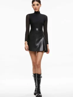 Alice and Olivia Chara Vegan Leather Mini Dress-Women Dresses