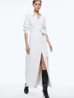 Alice and Olivia Chassidy Vegan Leather Maxi Shirt Dress-Women Dresses