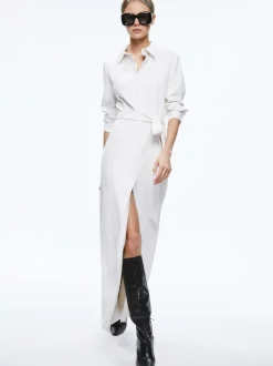 Alice and Olivia Chassidy Vegan Leather Maxi Shirt Dress-Women Dresses
