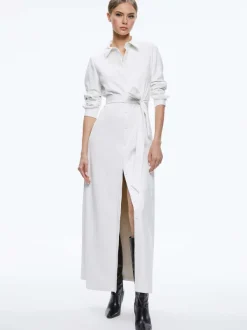 Alice and Olivia Chassidy Vegan Leather Maxi Shirt Dress-Women Dresses