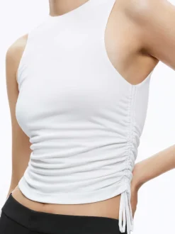 Alice and Olivia Chrissy Crewneck Ruched Crop Top-Women Tops