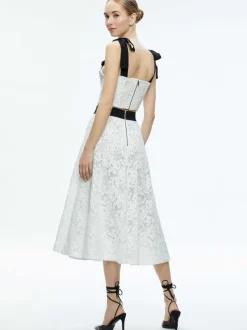 Alice and Olivia Clara Bow Strap Bustier Crop Top + Earla Lace Midi Skirt-Women Matching Sets