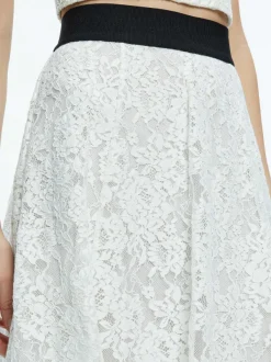 Alice and Olivia Clara Bow Strap Bustier Crop Top + Earla Lace Midi Skirt-Women Matching Sets