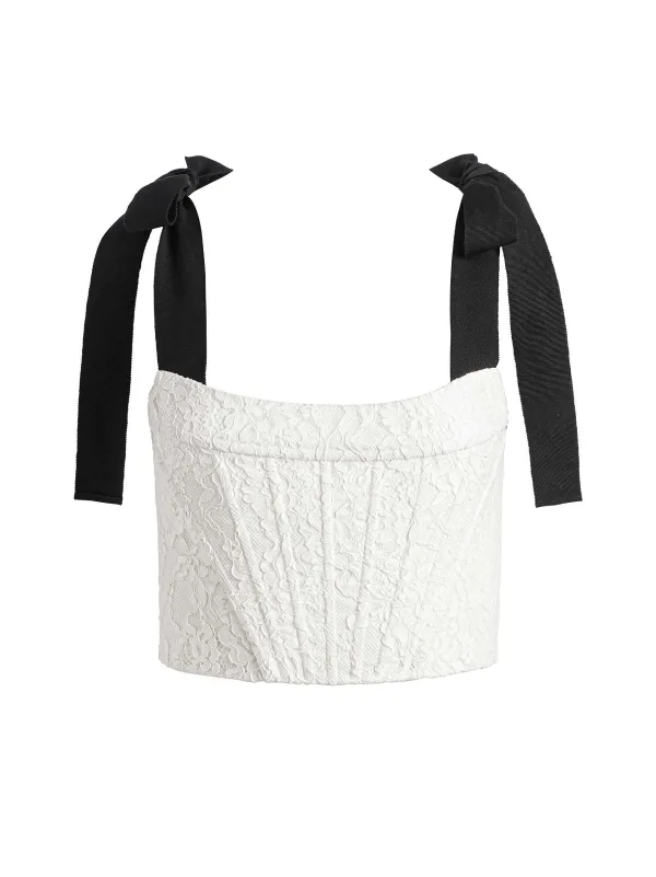 Alice and Olivia Clara Bow Strap Bustier Crop Top-Women Tops