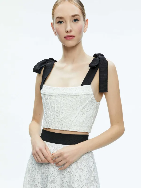 Alice and Olivia Clara Bow Strap Bustier Crop Top-Women Tops