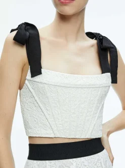 Alice and Olivia Clara Bow Strap Bustier Crop Top-Women Tops