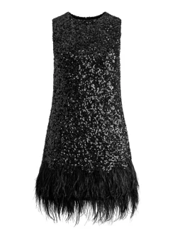 Alice and Olivia Coley Embellished Feather Trim Mini Dress-Women Dresses