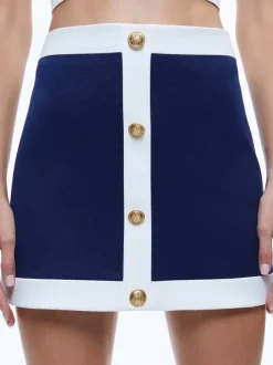 Alice and Olivia Colton Colorblock Button Front Mini Skirt-Women Skirts