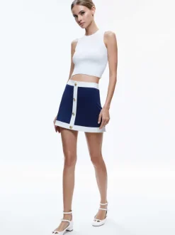 Alice and Olivia Colton Colorblock Button Front Mini Skirt-Women Skirts