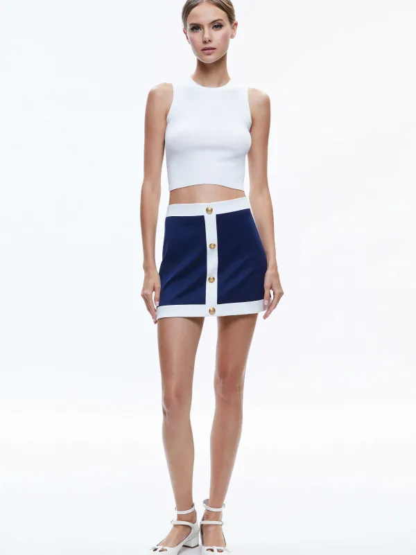Alice and Olivia Colton Colorblock Button Front Mini Skirt-Women Skirts
