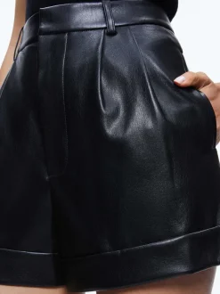 Alice and Olivia Conry Vegan Leather Pleated Cuff Short-Women Shorts