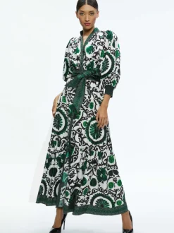 Alice and Olivia Cora Volume Tiered Shirt Dress-Women Dresses