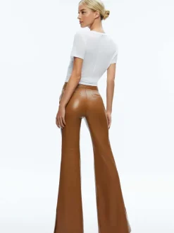 Alice and Olivia Danette Vegan Leather Split Hem Trousers-Women Pants
