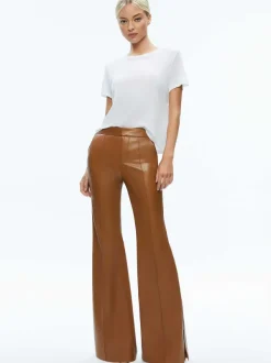 Alice and Olivia Danette Vegan Leather Split Hem Trousers-Women Pants