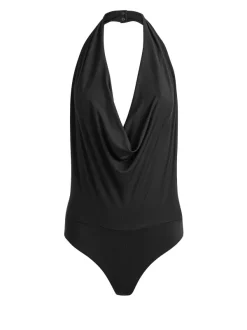 Alice and Olivia Dani Halter Deep Cowl Neck Bodysuit-Women Tops