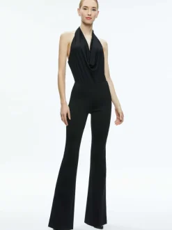 Alice and Olivia Dani Halter Deep Cowl Neck Bodysuit-Women Tops