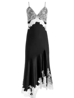 Alice and Olivia Daphne Lace Asymmetrical Slit Midi Dress-Women Dresses