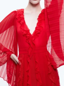 Alice and Olivia Day Sunburst Sleeve Maxi Dress-Women Dresses