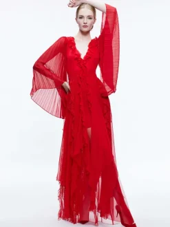 Alice and Olivia Day Sunburst Sleeve Maxi Dress-Women Dresses