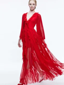 Alice and Olivia Day Sunburst Sleeve Maxi Dress-Women Dresses