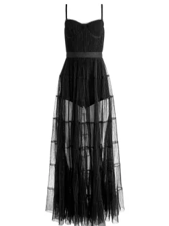 Alice and Olivia Deena Pleated Maxi Dress With Hot Pant-Women Dresses