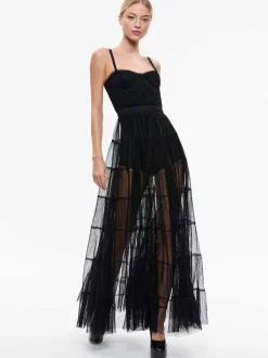 Alice and Olivia Deena Pleated Maxi Dress With Hot Pant-Women Dresses